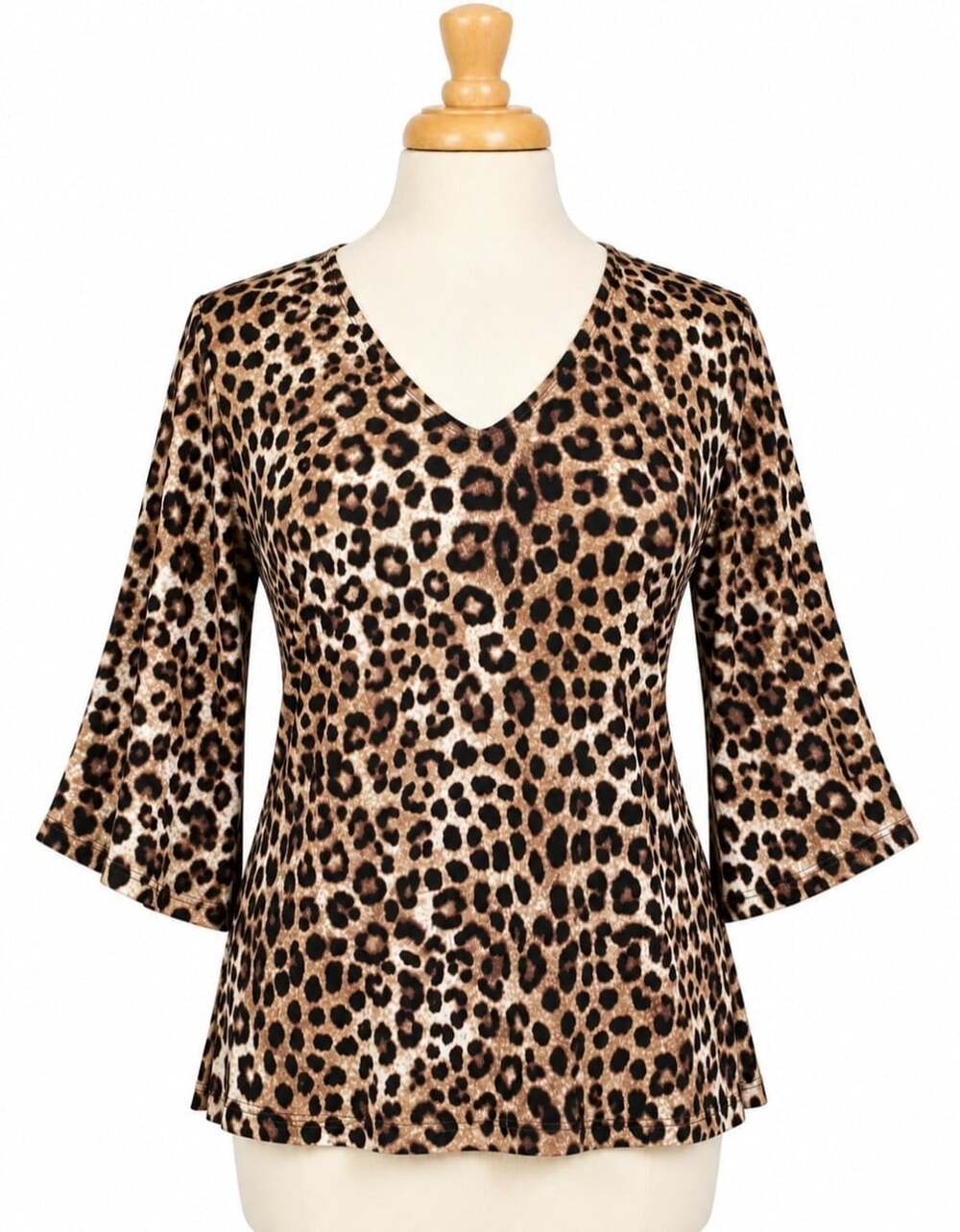 Michael Kors Leopard Print Blouse Women's L V Neck Cutout Sleeve Gold Bar Top